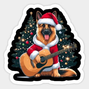 German Shepherd Playing Guitar Christmas Sticker